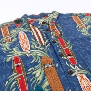 Robert Stock Shirt Mens Blue Button‎ Up Hawaiian Travel Surfboard Cotton Camp XL